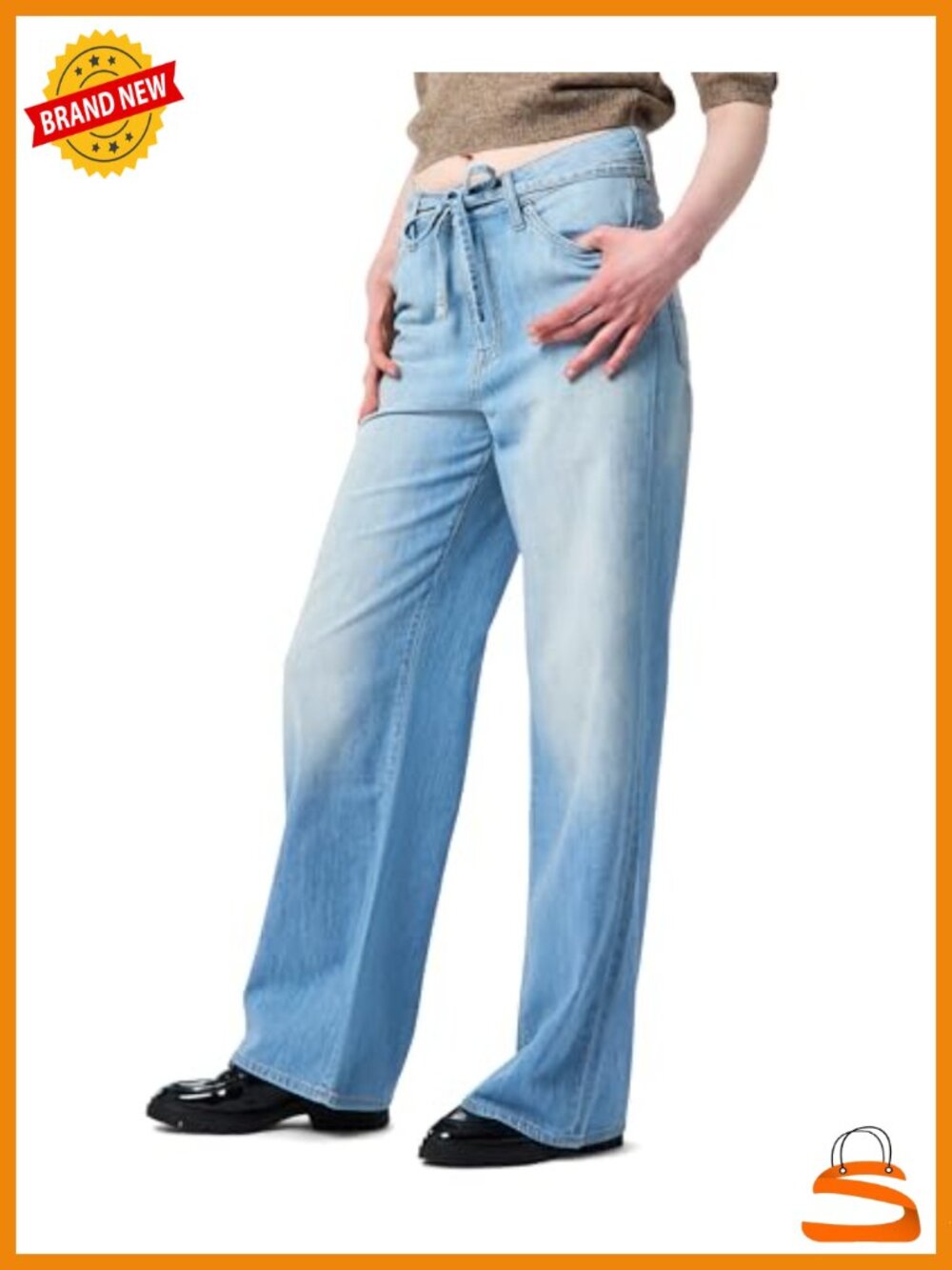 High Rise Wide Leg Jeans with Self-Tie Belt
